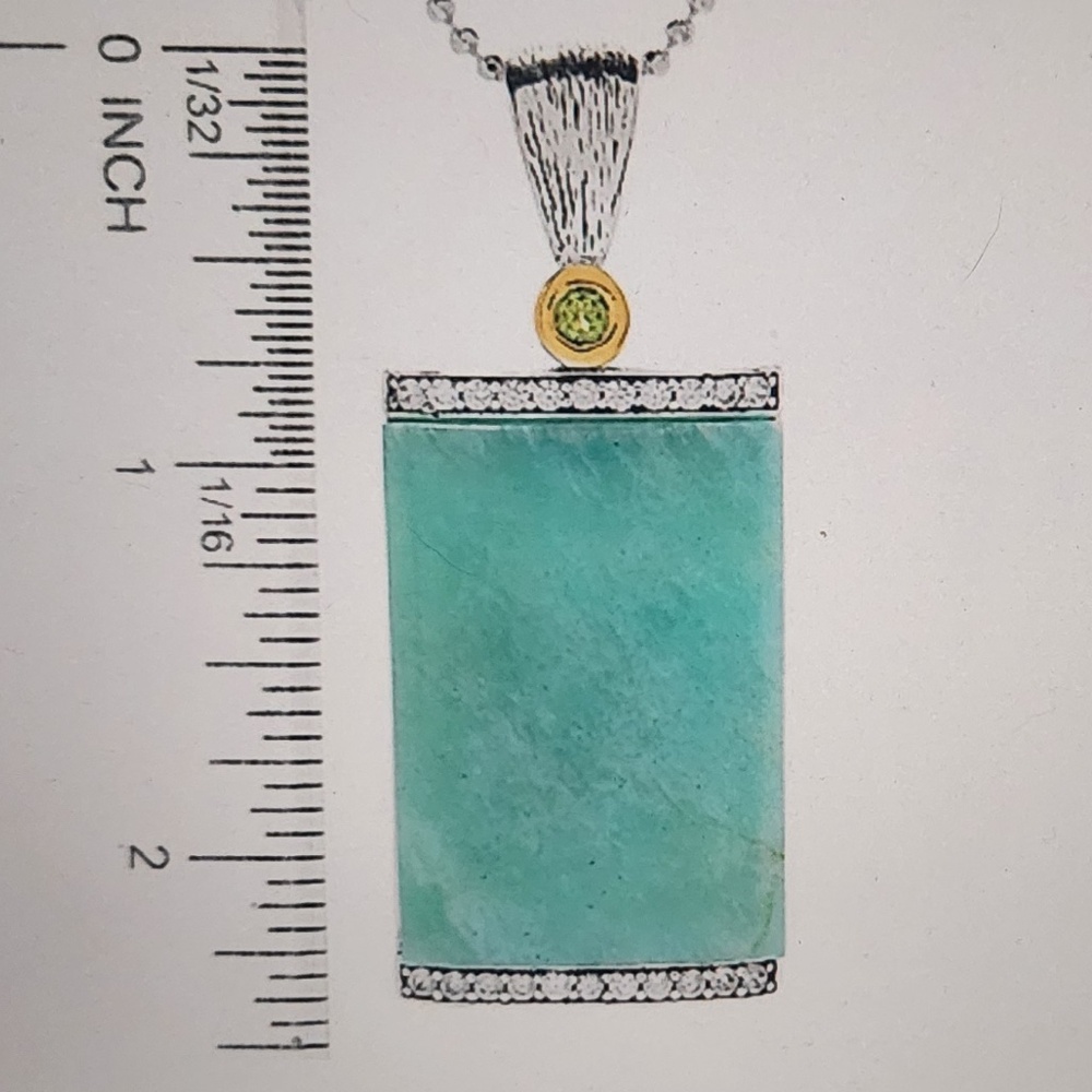 Belle Artique Sterling Silver 35x25mm Amazonite Enhancer Pendant, preloved